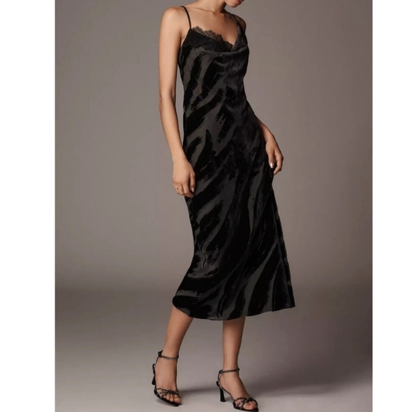 NWT Anthropologie Black Cowl Neck Velvet Lacexslip Dress Size XS - Picture 2 of 9